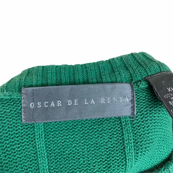 Oscar De La Renta Kelly Green CableKnit Sweater XL - Picture 3 of 6